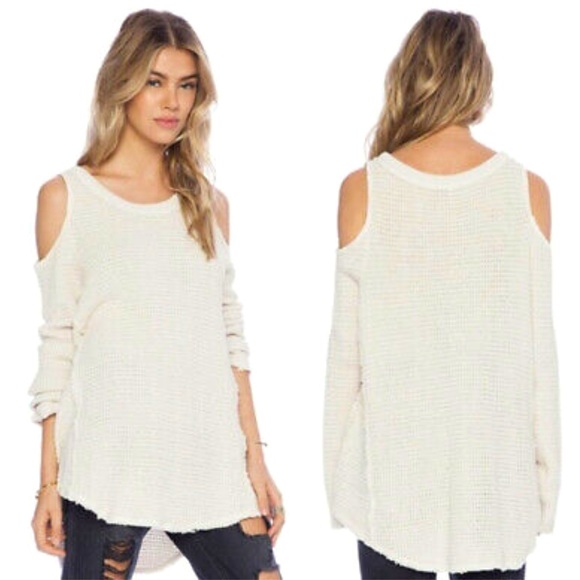 Free People Sunrise Cold Shoulder Knit Cream Sweater Top NWOT - Picture 2 of 11